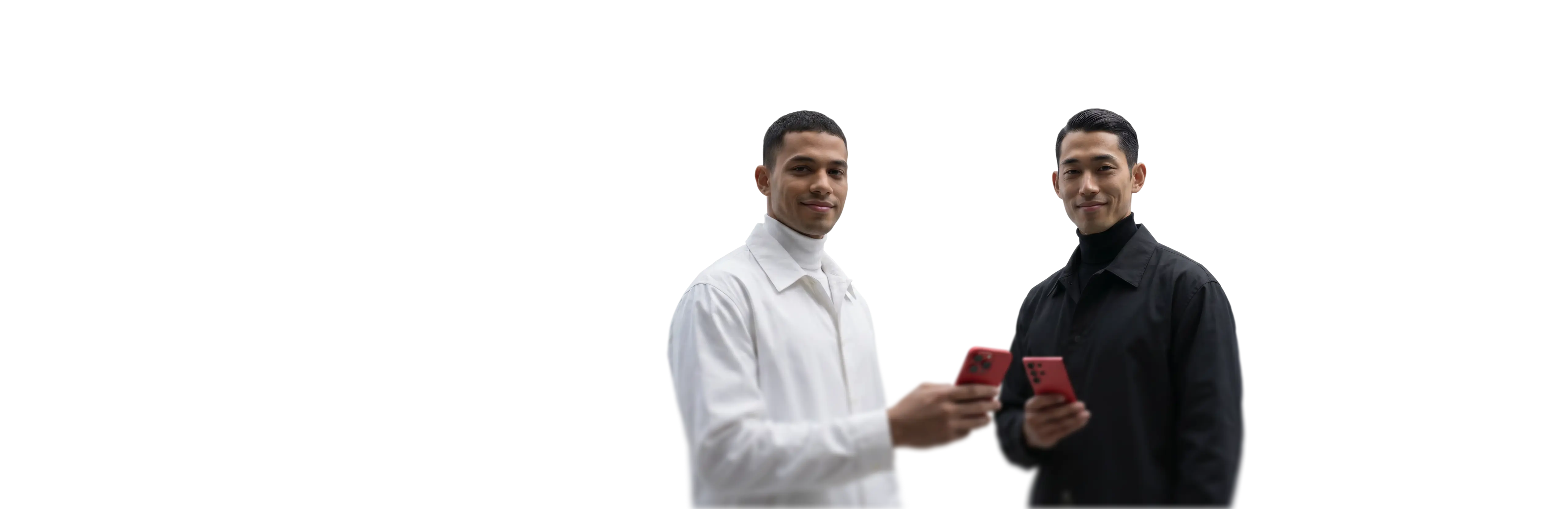 two people holding smartphones, representing mobile trading and connected investing